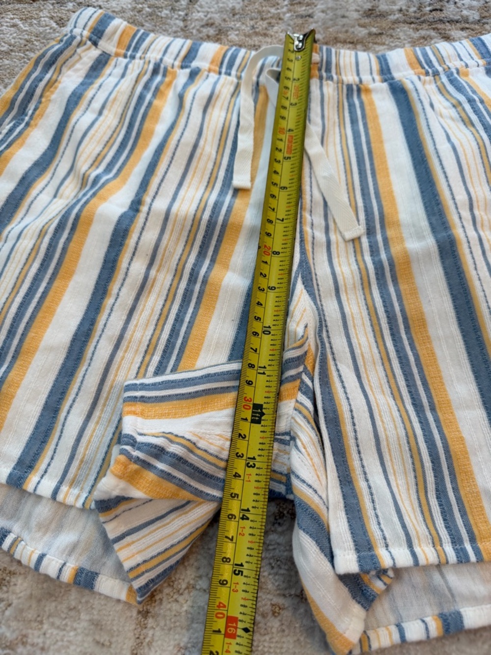 Garnet Hill Striped Drawstring Shorts Yellow Blue White Pockets Women Size L - Picture 8 of 9